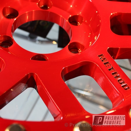 Powder Coating: Deep Red PPS-4491,Method Wheels,Red,brushed wheels,powder coated,Wheels