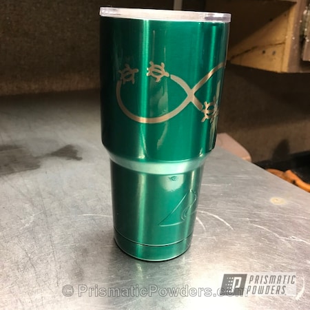 Powder Coating: Clear Vision PPS-2974,SEA BREEZE UPB-8161,Tumbler,Two Stage Application,Infinity Turtles,Ozark Trail Cup,Clear Top Coat,Custom Tumbler Cup,Miscellaneous