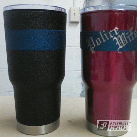 Powder Coating: Thin Blue Line,police wife,RACING RASPBERRY UPB-6610,RTIC,Tumblers,Splatter Midnight PWB-2880,powder coated,Police,Tumbler,Splatter Black PWS-4344,Miscellaneous,Blue,Red