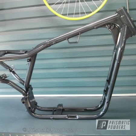 Powder Coating: Ink Black PSS-0106,Motorcycles,Powder Coated Motorcycle Frame,Diamond Pearl Clear PPB-6631