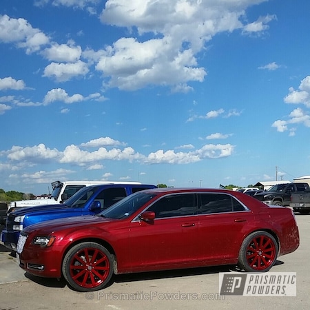 Powder Coating: Powder Coated Chrysler 300 Wheels,Clear Vision PPS-2974,TWISTED WIZARD RED UPB-5514,Wheels