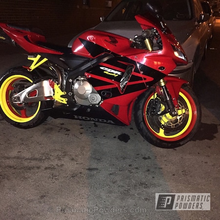 Powder Coating: Motorcycles,New York Yellow PMB-2414,Astatic Red PSS-1738