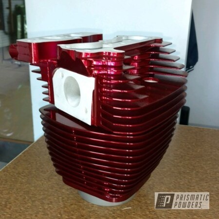 Powder Coating: Motorcycles,Wizard Red PPS-4690,Chrome Base Coat,Motorcycle Cylinder Heads,SUPER CHROME USS-4482,chrome