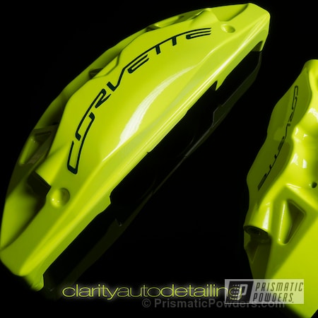Powder Coating: Automotive,Clear Vision PPS-2974,Neon Yellow PSS-1104,Powder Coated Corvette Brake Calipers