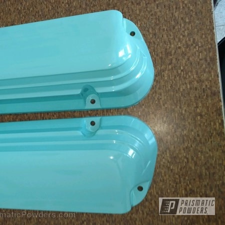 Powder Coating: Valve Cover,Sea Foam Green PSS-4063,Single Powder Application,Automotive,Ford Valve Covers