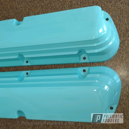 Powder Coating: Valve Cover,Sea Foam Green PSS-4063,Single Powder Application,Automotive,Ford Valve Covers