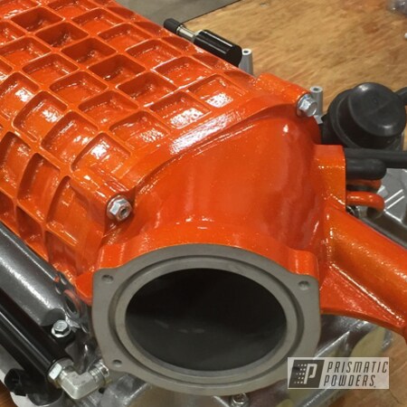 Powder Coating: Automotive,Clear Vision PPS-2974,Powder Coated Super Charger,Illusion Tangerine Twist PMS-6964