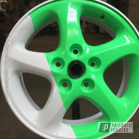 Powder Coating: Wheels,Powder Coated Wheel,Cloud White PSS-0408,Neon Green PSS-1221