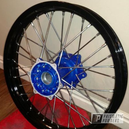 Powder Coating: Motorcycles,Powder Coated Motorcycle Wheel,Clear Vision PPS-2974,Illusion Blueberry PMB-6908,GLOSS BLACK USS-2603,Wheels