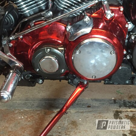 Powder Coating: Motorcycles,Powder Coated Yamaha Motorcycle Components,Deep Red PPS-4491,Liquid Smoke PPS-3081