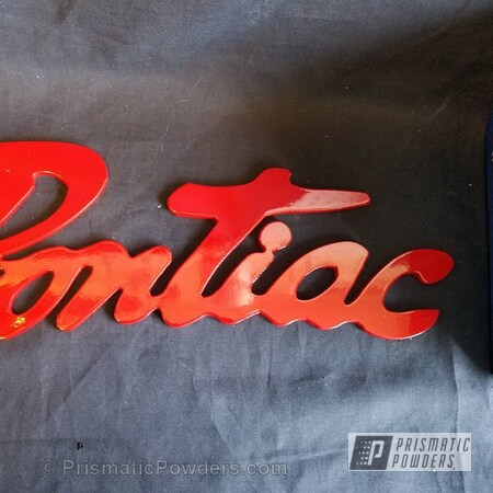 Powder Coating: Pontiac Cutout,Silk Satin Black HSS-1336,RAL 3002 Carmine Red,Miscellaneous,Custom Cut Art,Multi-Powder Application,Art