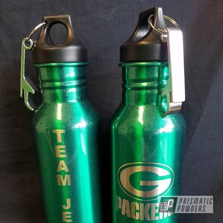 Powder Coating: NFL,Green Bay Packers,Miscellaneous,Ash Green PPB-2655,Single Powder Application,Football Theme,Custom Bottle Keepers
