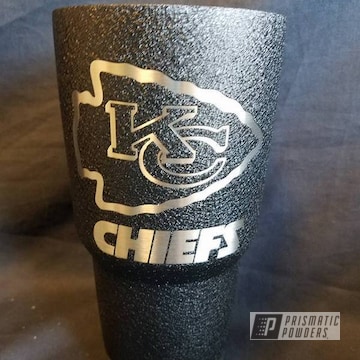 Sports Themed Tumbler Cup Powder Coated In A Splatter Black Finish