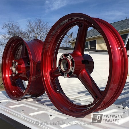 Powder Coating: Motorcycles,Powder Coated Sport Bike Motorcycle Wheels,Soft Red Candy PPS-2888,Wheels