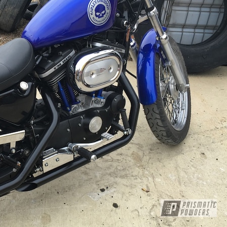 Powder Coating: Motorcycles,Heavy Silver PMS-0517,LP Blue PPB-6617,Powder Coated 97 Harley Sportster Motorcycle