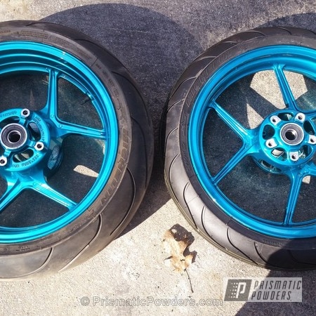 Powder Coating: Motorcycles,Clear Vision PPS-2974,Powder Coated Motorcycle Wheels,JAMAICAN TEAL UPB-2043