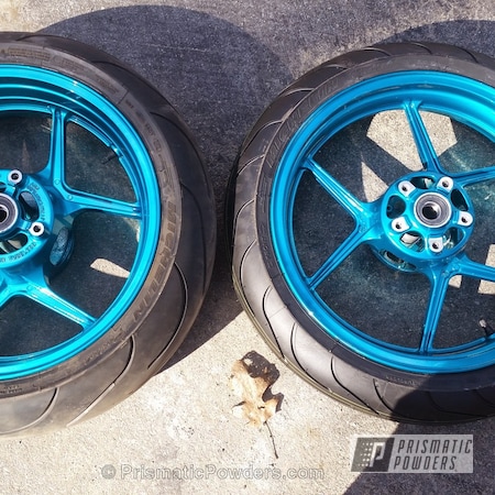 Powder Coating: Motorcycles,Clear Vision PPS-2974,Powder Coated Motorcycle Wheels,JAMAICAN TEAL UPB-2043