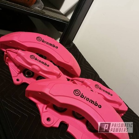 Powder Coating: Automotive,Custom Automotive Parts,Clear Top Coat,Sassy PSS-3063,Pink Calipers