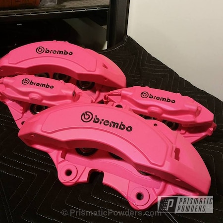 Powder Coating: Automotive,Custom Automotive Parts,Clear Top Coat,Sassy PSS-3063,Pink Calipers