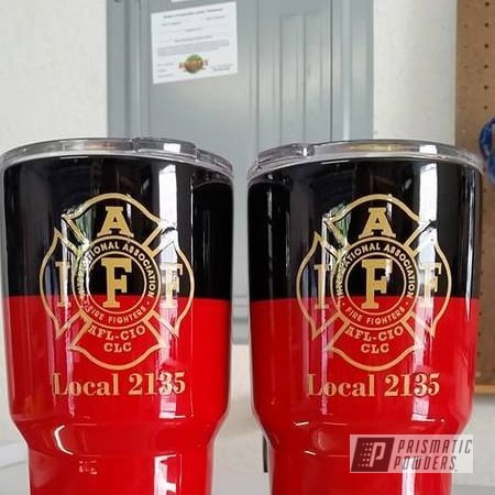 Powder Coating: Goldtastic PMB-6625,Powder Coated Firemen Union Yeti Cups,Very Red PSS-4971,Miscellaneous,GLOSS BLACK USS-2603