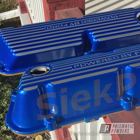 Powder Coating: Valve Cover,Powder Coated SBF Valve Covers,Clear Vision PPS-2974,Automotive,Illusion Smurf PMB-6909