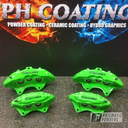 Powder Coating: Automotive,Clear Vision PPS-2974,Energy Green PSB-6669,Powder Coated Z11 Brembo Brake Calipers