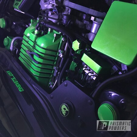 Powder Coating: Custom Automotive Accents,Clear Top Coat,Clear Vision PPS-2974,Automotive,Illusion Green PMS-4516
