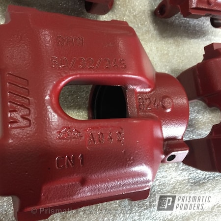Powder Coating: Vampire Red PSS-3013,Powder Coated BMW Brake Calipers with Cerakote Clear Coating,Automotive