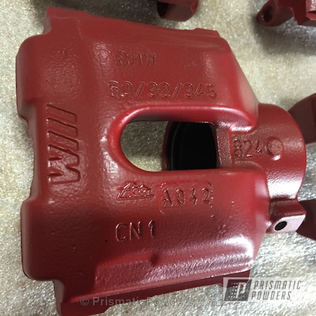 Powder Coating: Automotive,Powder Coated BMW Brake Calipers with Cerakote Clear Coating,Vampire Red PSS-3013
