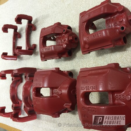 Powder Coating: Automotive,Powder Coated BMW Brake Calipers with Cerakote Clear Coating,Vampire Red PSS-3013