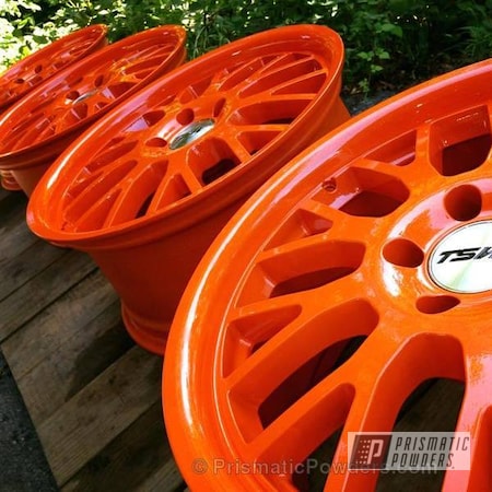 Powder Coating: RAL 2009 Traffic Orange,Powder Coated TSW Wheels,Silver Sparkle PPB-4727,Wheels