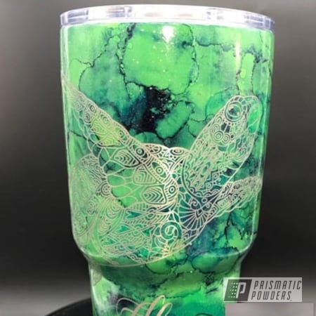 Powder Coating: RAL 6018 Yellow Green,Clear Top Coat,Alcohol Ink Green Sea Turtle,Miscellaneous,Clear Vision PPS-2974,Custom Cup