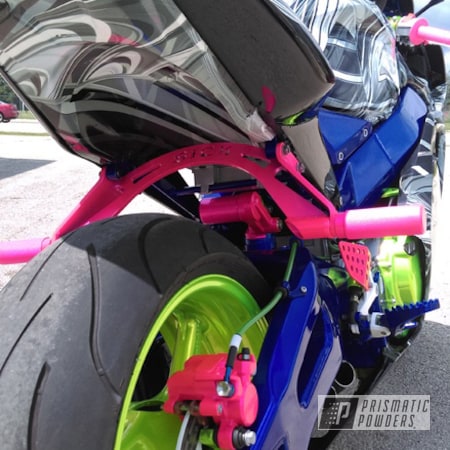 Powder Coating: Dazzling Pink PPB-5383,Motorcycles,Intense Blue PPB-4474,Powder Coated Honda 954rr Motorcycle,Shocker Yellow PPS-4765