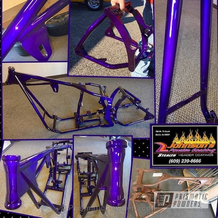 Powder Coating: Motorcycles,Candy Purple PPS-4442,Harley Frame,Single Powder Application,Custom Motorcycle Frame