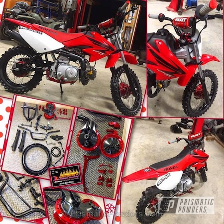 Powder Coating: Motorcycles,Custom Dirt Bike,Soft Red Candy PPS-2888,Honda,GLOSS BLACK USS-2603
