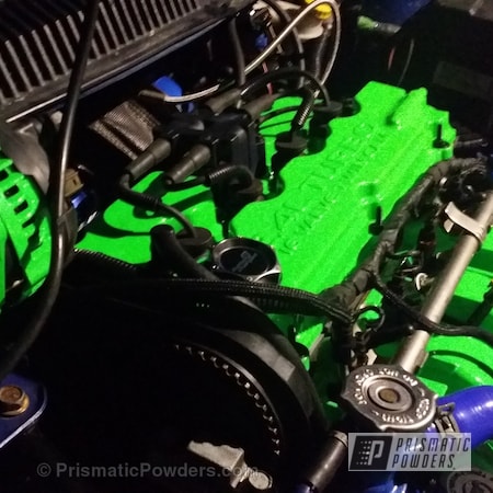 Powder Coating: Illusion Blue PSS-4513,Engine Components,Powder Coated SRT4 Neon Engine Components,Neon Green PSS-1221,Automotive