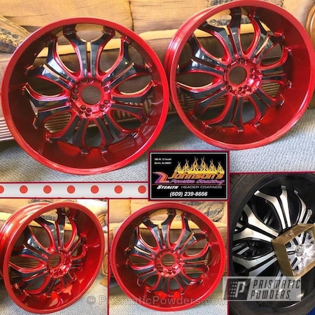 Powder Coating: 3-stage,Soft Red Candy PPS-2888,Automotive,GLOSS BLACK USS-2603,Custom Wheels,Wheels,Two Tone