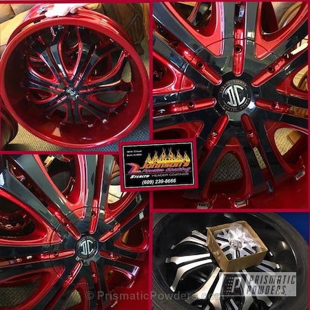 Powder Coating: 3-stage,Soft Red Candy PPS-2888,Automotive,GLOSS BLACK USS-2603,Custom Wheels,Wheels,Two Tone