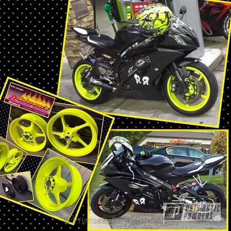 Powder Coating: Motorcycles,Gloss White PSS-5690,Custom Motorcycle Wheels,Shocker Yellow PPS-4765