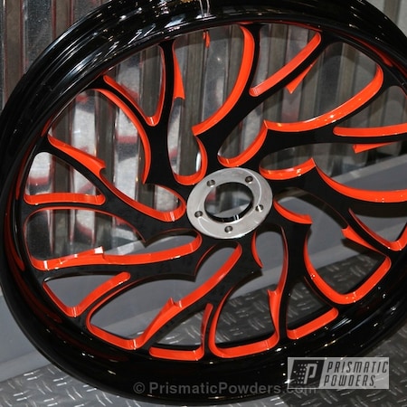 Powder Coating: Harley Orange II PMB-2831,Wheels,Powder Coated Motorcycle Wheel,Clear Vision PPS-2974,Ink Black PSS-0106
