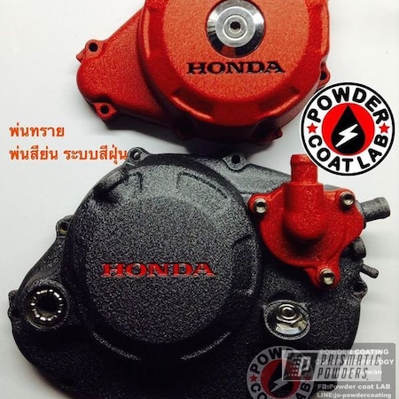 Powder Coating: Engine Components,Powder Coated HONDA SONIC125 Engine Cases,Motorcycles,Desert Red Wrinkle PWS-2762,Desert Charcoal Wrinkle PWB-2767