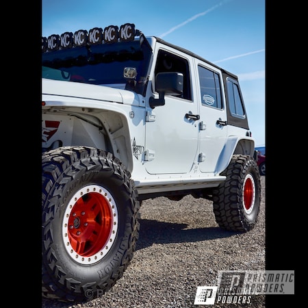 Powder Coating: Jeep,Clear Vision PPS-2974,custom bumper,LOLLYPOP RED UPS-1506,Clean White PSS-4950,Automotive,Custom Wheels,Wheels