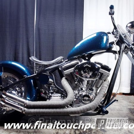 Powder Coating: Clear Vision PPS-2974,Motorcycles,Silk Satin Black HSS-1336,Magnum Blue Sparkle PPB-5078