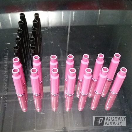 Powder Coating: Ink Black PSS-0106,bullet casings,Custom,powder coating,Cherry Blossom Pink PMB-1371,Miscellaneous,Pink,Prismatic Powders,powder coated,Bullet Shells