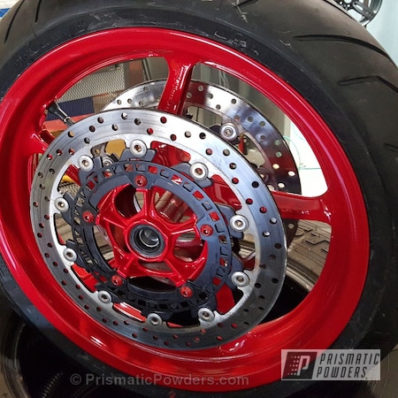 Powder Coating: Motorcycles,Single Powder Application,Red Wheel PSS-2694,Motorcycle Rim,Wheels