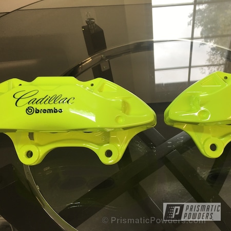 Powder Coating: Automotive,Clear Vision PPS-2974,Cadillac Script,Neon Yellow PSS-1104,Clear Top Coat,Brembo Brake Calipers