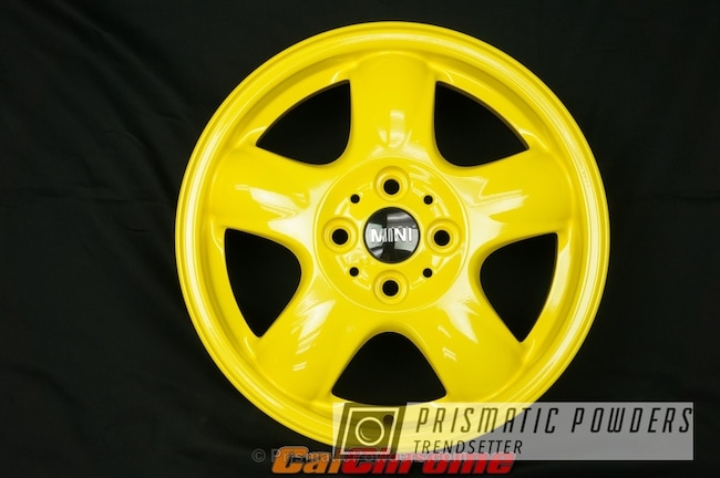 Powder Coating: Hot Yellow PSS-1623,Custom Wheel,Mini Cooper Wheels,Single Powder Application,Automotive,Solid Tone,Wheels