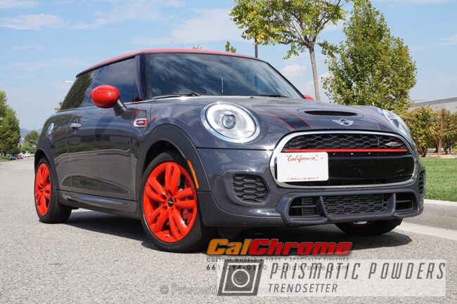 Powder Coating: Clear Top Coat,Custom Mini Cooper Wheels,Clear Vision PPS-2974,Astatic Red PSS-1738,Automotive,Solid Tone,Wheels