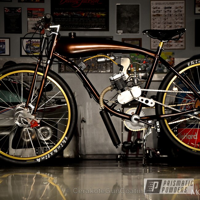 Motorized Bicycle coated in Rootbeer Metallic | Powder Coating Gallery ...