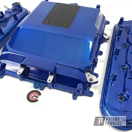 Powder Coating: Valve Covers,Clear Vision PPS-2974,Automotive,GLOSS BLACK USS-2603,Illusion Smurf PMB-6909